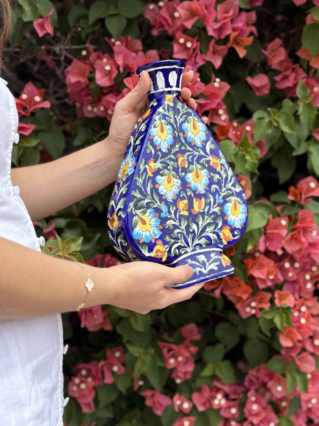 Azura Vase — hand-painted Jaipur blue pottery vase by Earthen by Malvika