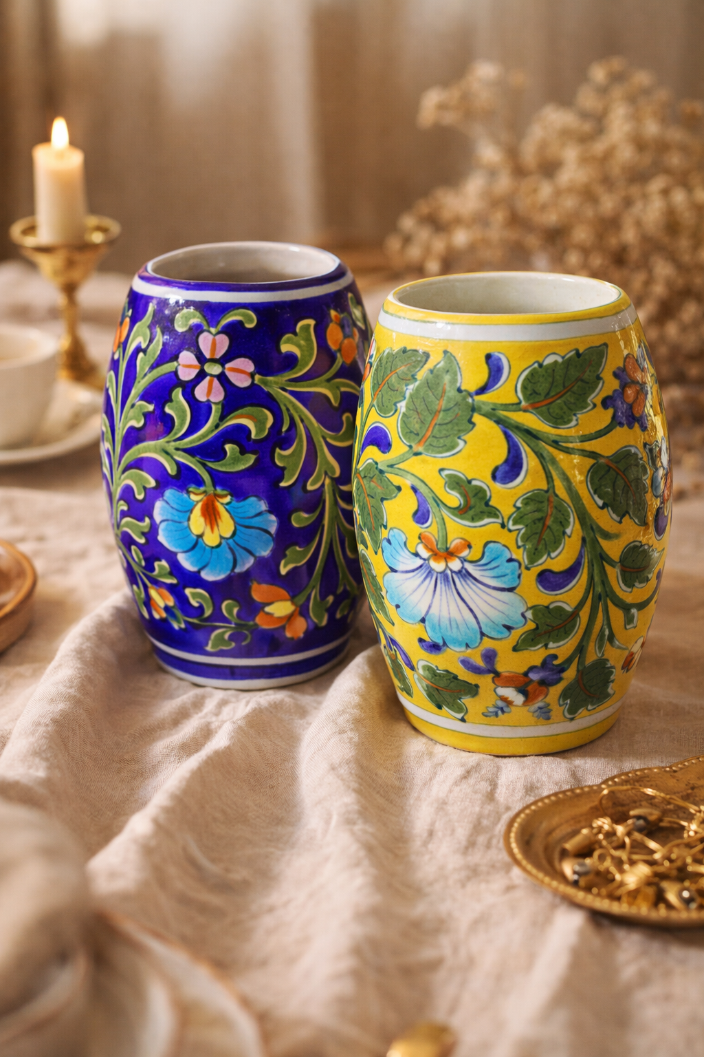 Handcrafted Blue Pottery Daisy Vase