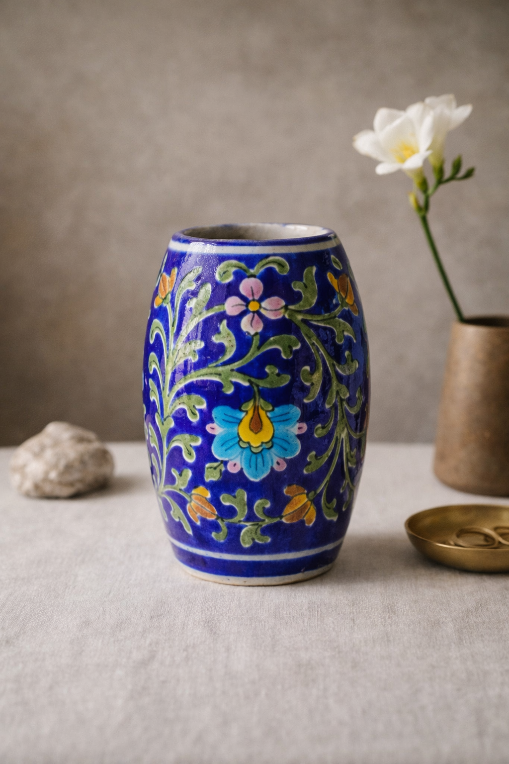 Handcrafted Blue Pottery Daisy Vase