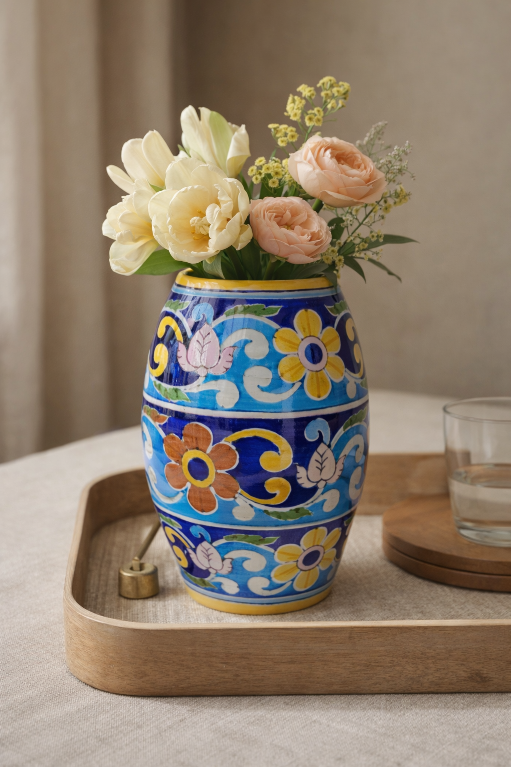 Handcrafted Blue Pottery Daisy Vase