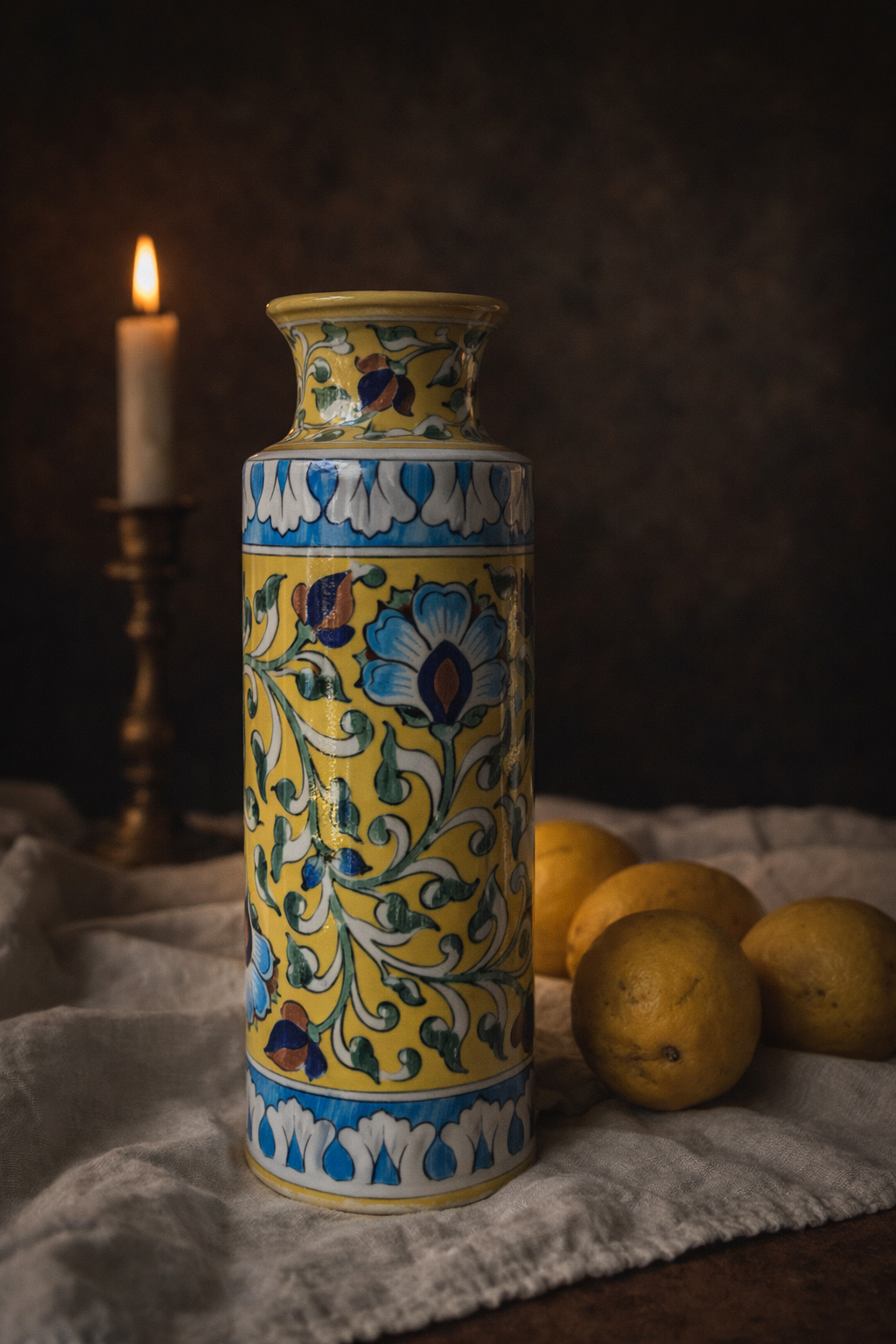 Earthen by Malvika Mughal Vase — Jaipur blue pottery with intricate hand-painted design