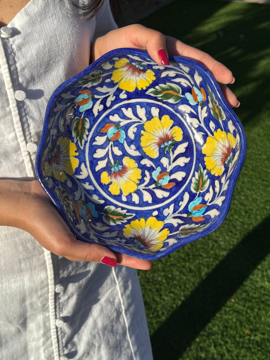 Terra blue pottery bowl — artisan-made in Rajasthan, India, for Earthen by Malvika